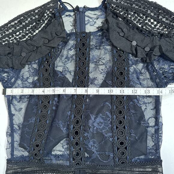 Self-Portrait Navy Lace Frill Midi Dress SP13-056 Size 4 Elegant Cocktail - Picture 14 of 16